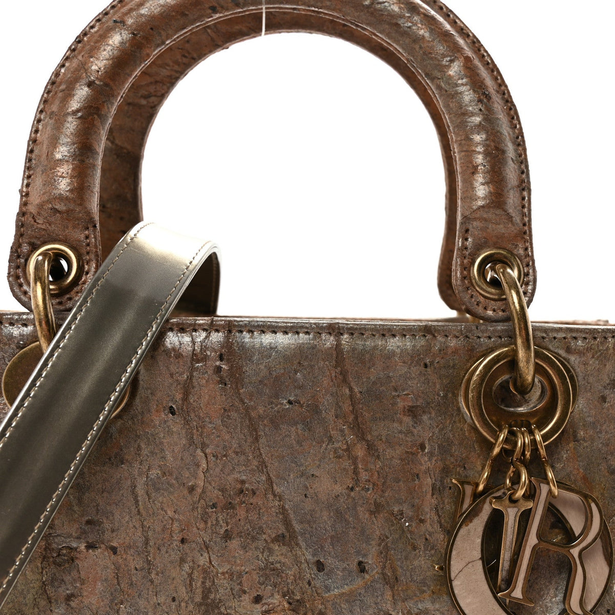 X LEE BUL Treated Calfskin Medium Lady Dior Art Bronze