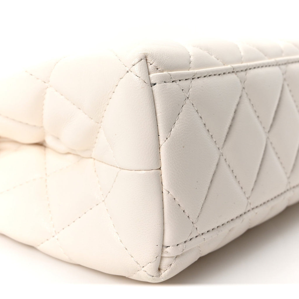 Shiny Aged Calfskin Quilted Nano Kelly Shopper White