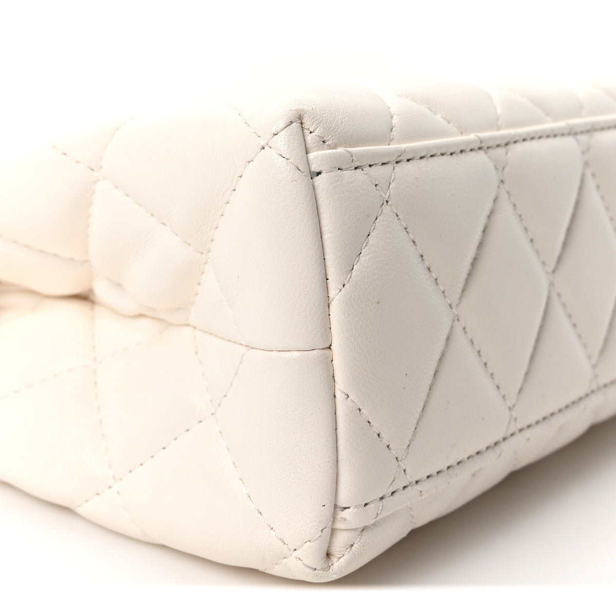 Shiny Aged Calfskin Quilted Nano Kelly Shopper White