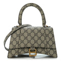 X GUCCI GG Supreme Monogram Small Hourglass Top Handle Bag Beige Ebony