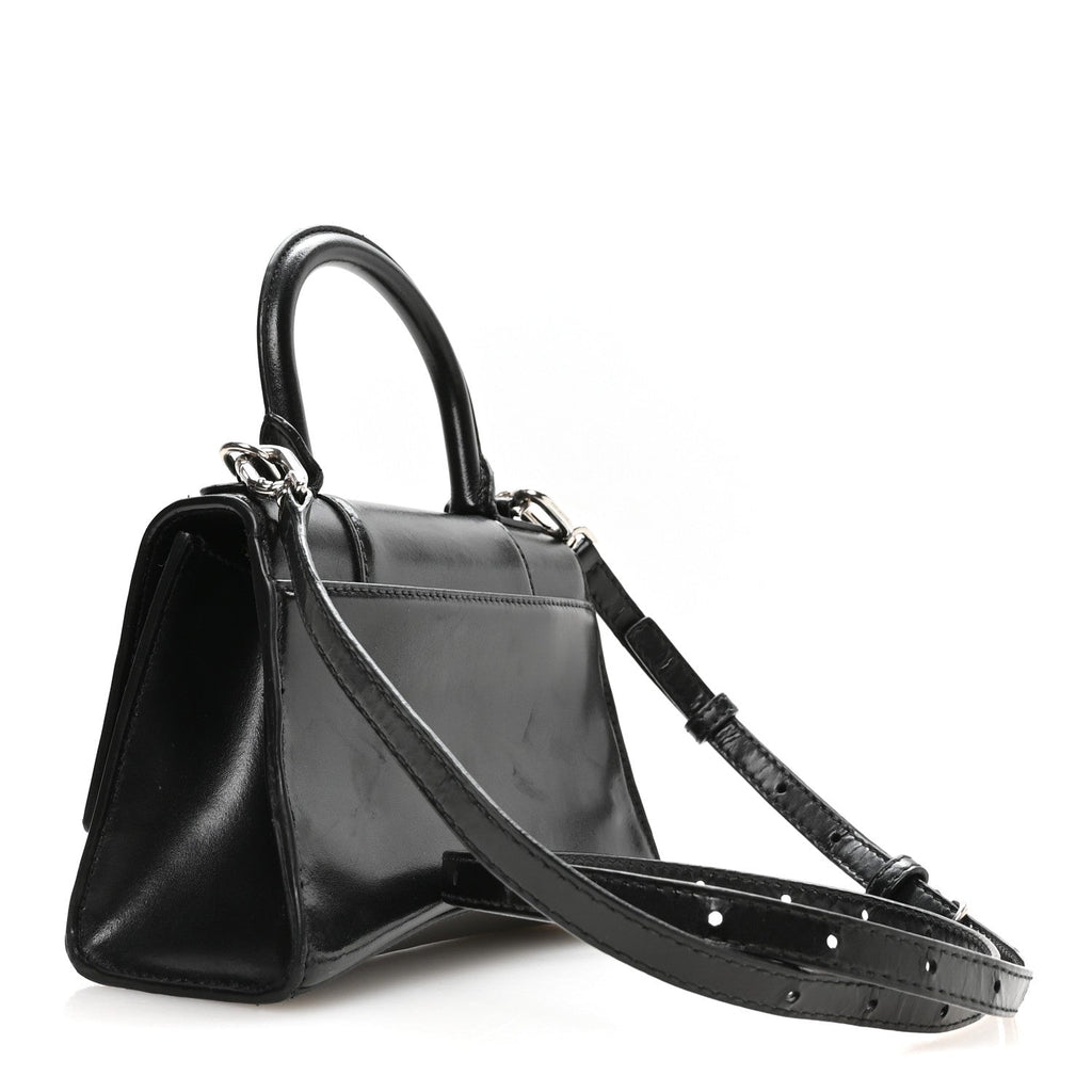 Box Calfskin Graffiti Logo Hourglass Top Handle Bag XS Black Silver