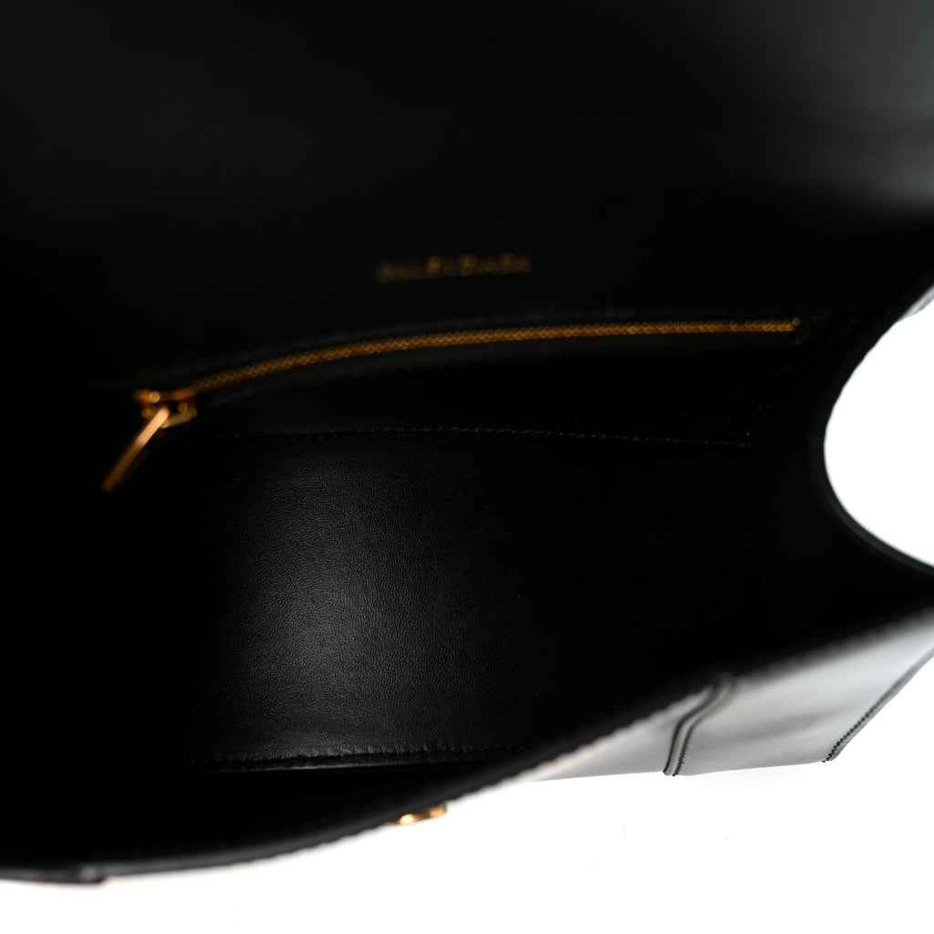 Shiny Box Calfskin Small Hourglass Top Handle Bag Black