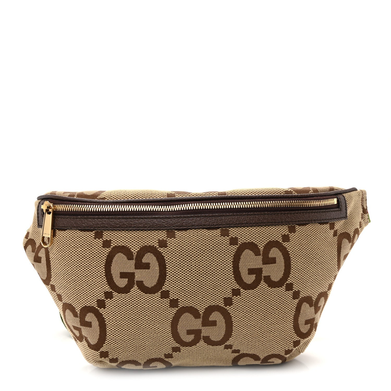Monogram Jumbo GG Textured Dollar Calfskin Web Belt Bag Camel Ebony New Acero
