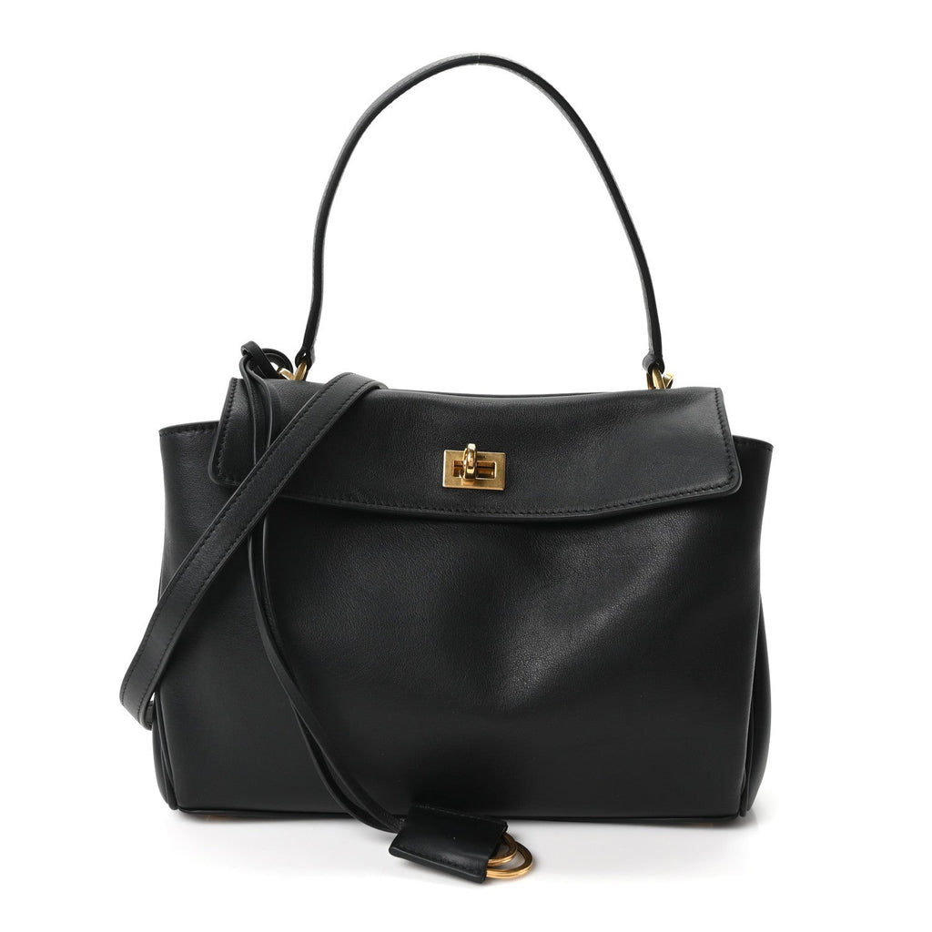Natural Smooth Calfskin Small Rodeo Top Handle Handbag Black