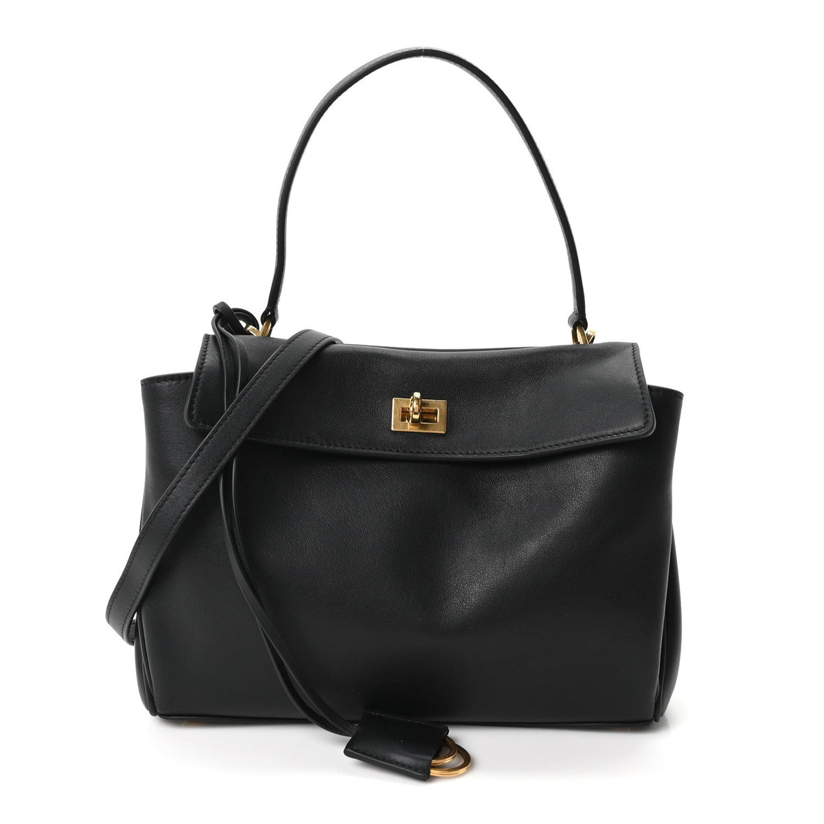 Natural Smooth Calfskin Small Rodeo Top Handle Handbag Black