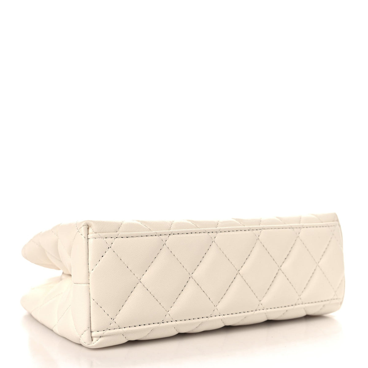 Shiny Aged Calfskin Quilted Nano Kelly Shopper White