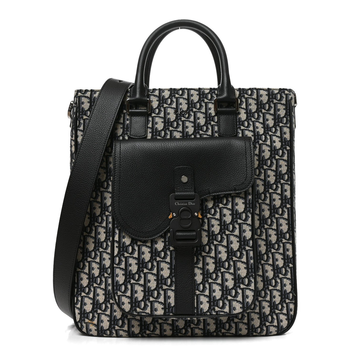Oblique Saddle Tote Beige Black