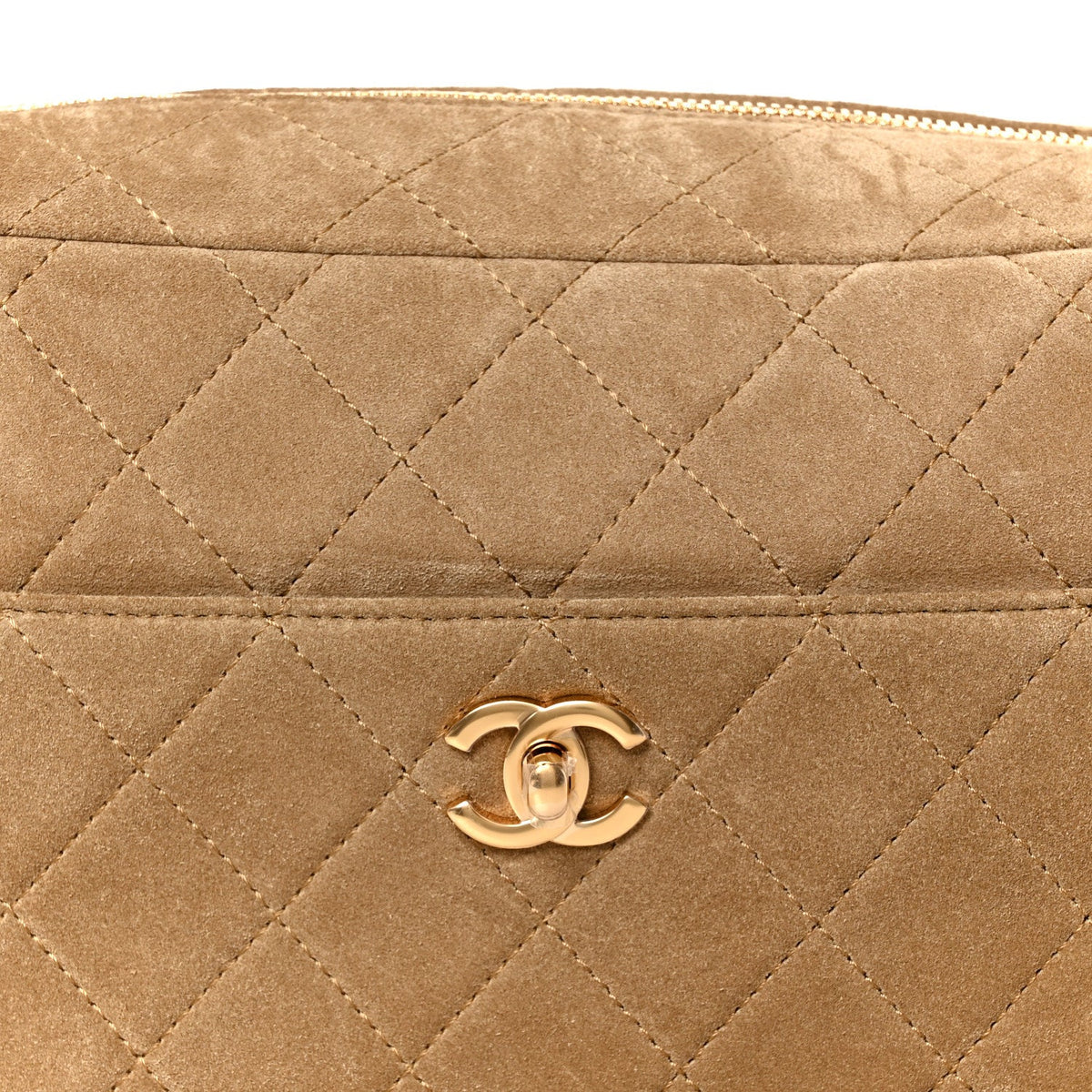 Suede Calfskin Quilted Camerissimo Camera Case Dark Beige