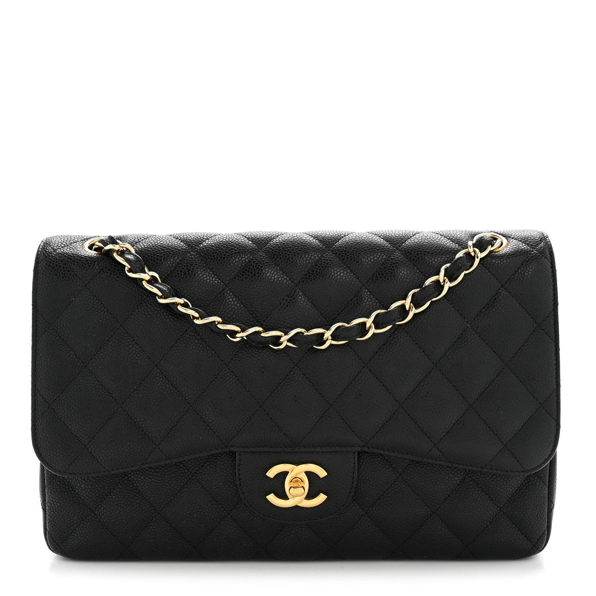 Caviar Quilted Jumbo Double Flap Black