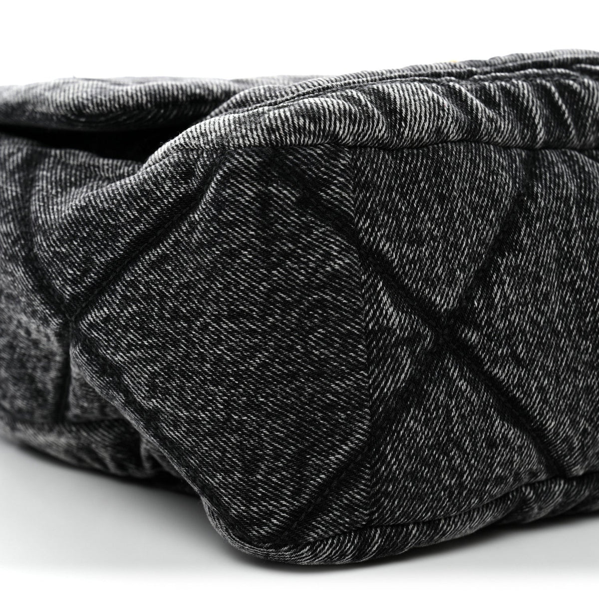 Washed Denim Quilted Large Flap Bag Black