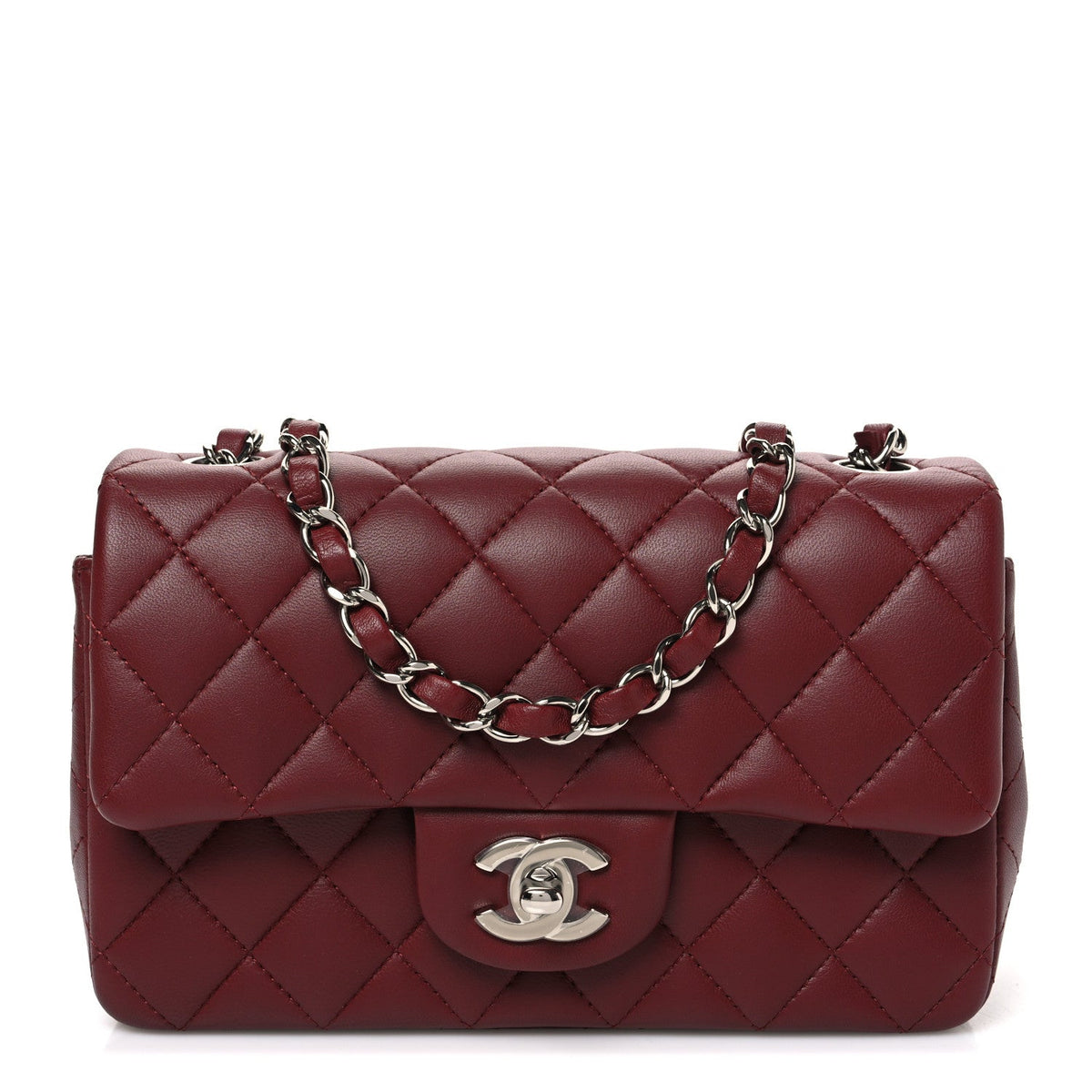 Lambskin Quilted Mini Rectangular Flap Burgundy
