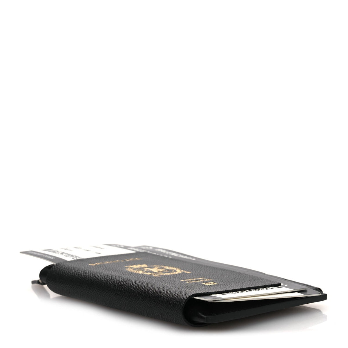 Textured Calfskin Passport Phone Holder Black