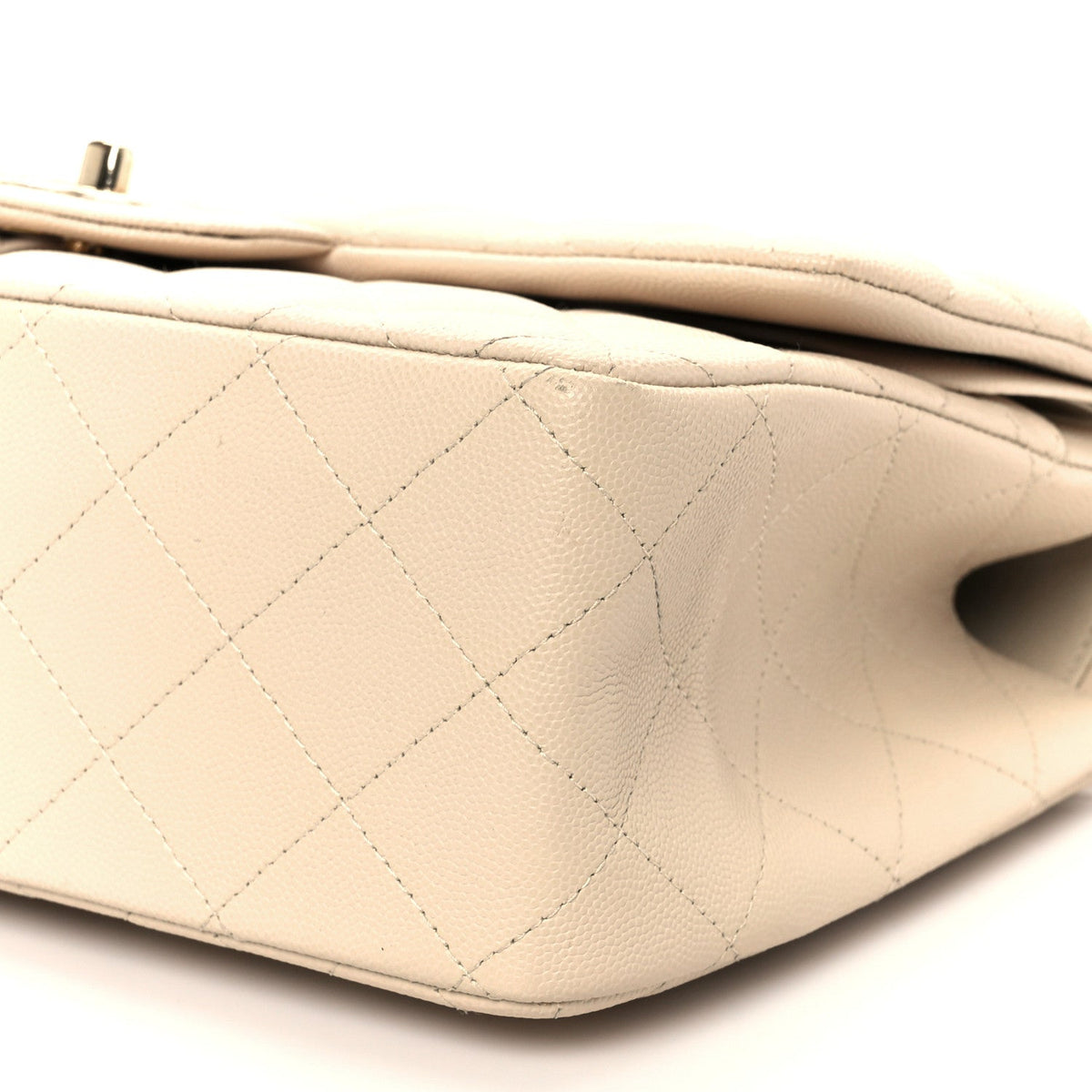 Caviar Quilted Jumbo Double Flap Light Beige