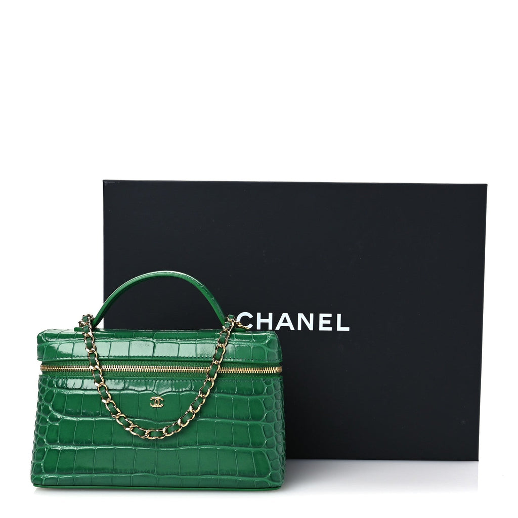 Calfskin Crocodile Embossed Crococo Exoticoco Vanity With Chain Emerald