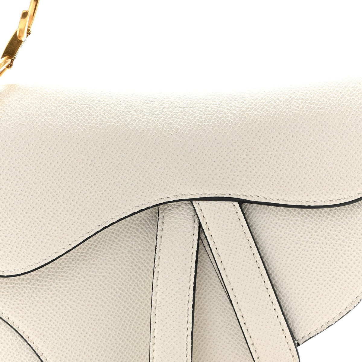 Grained Calfskin Mini Saddle Bag White