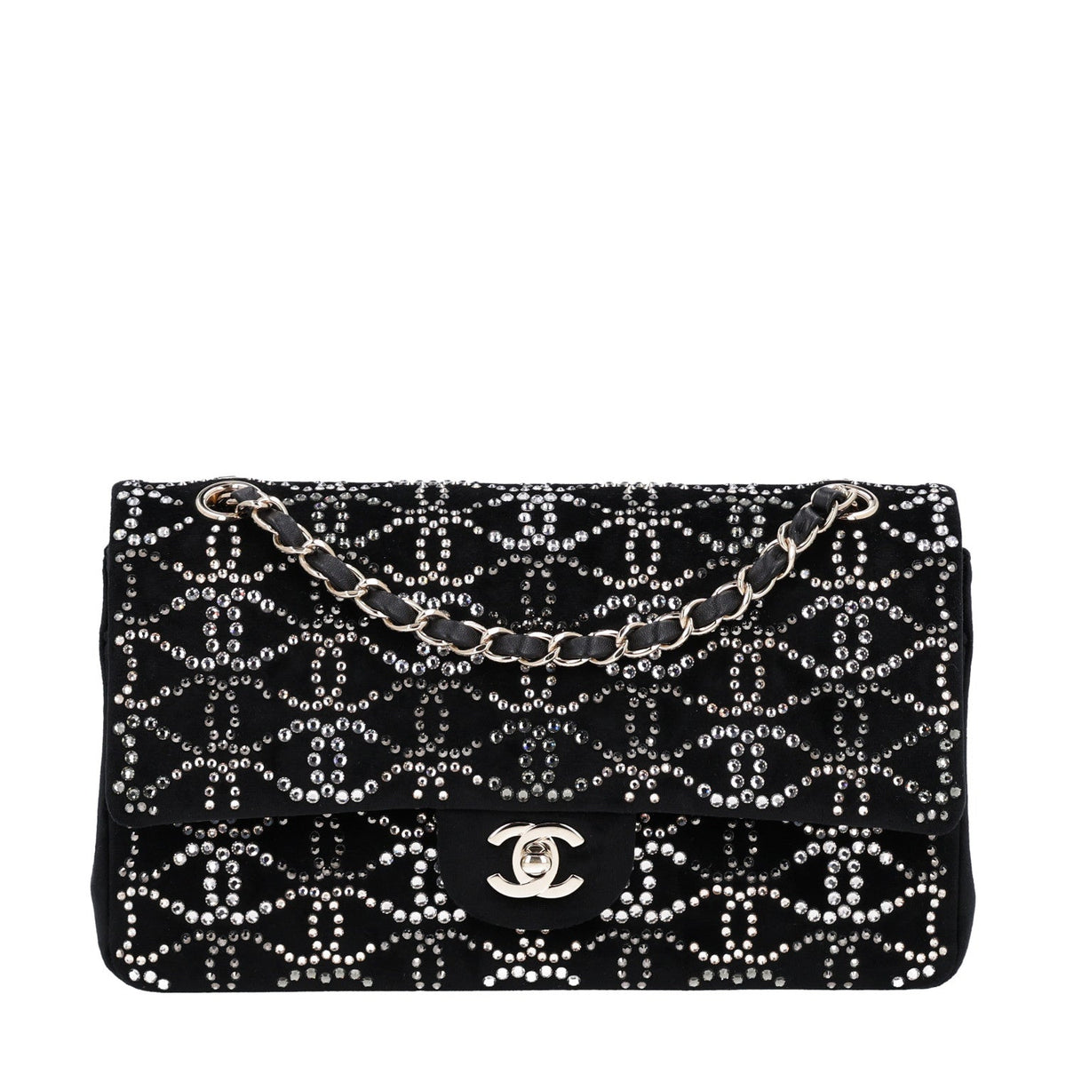 Velvet Crystal Medium Double Flap Black