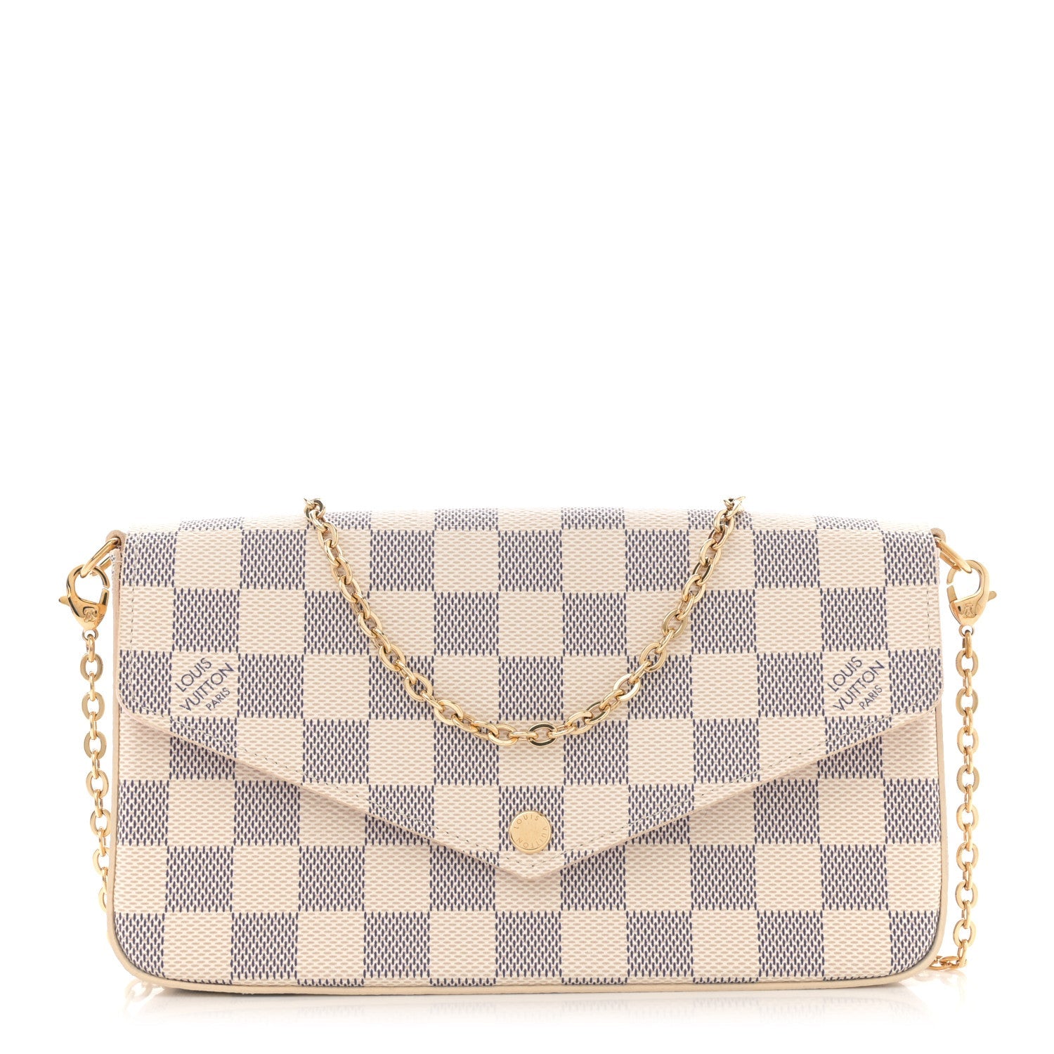 Damier Azur Pochette Felicie Chain Wallet Rose Ballerine