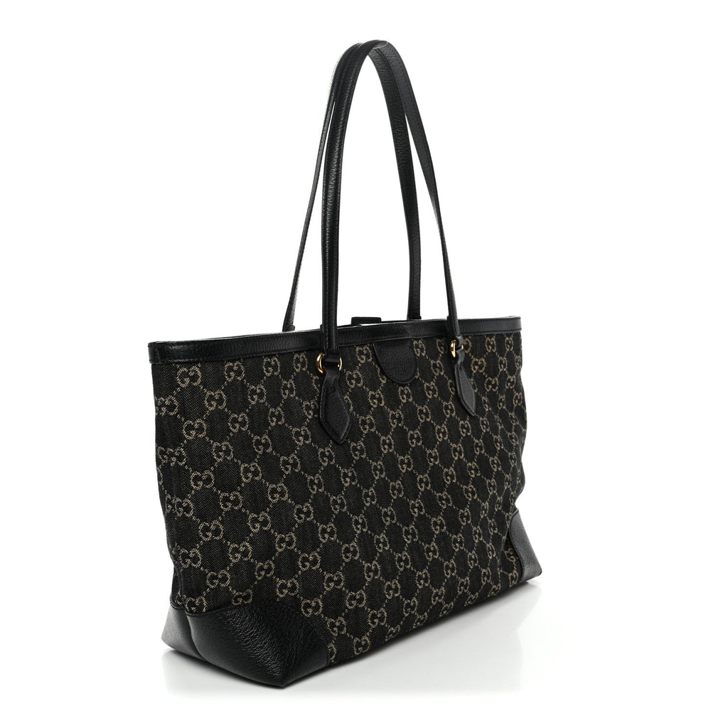 Jacquard Black Denim GG Monogram Medium Ophidia Shopping Tote Black Ivory