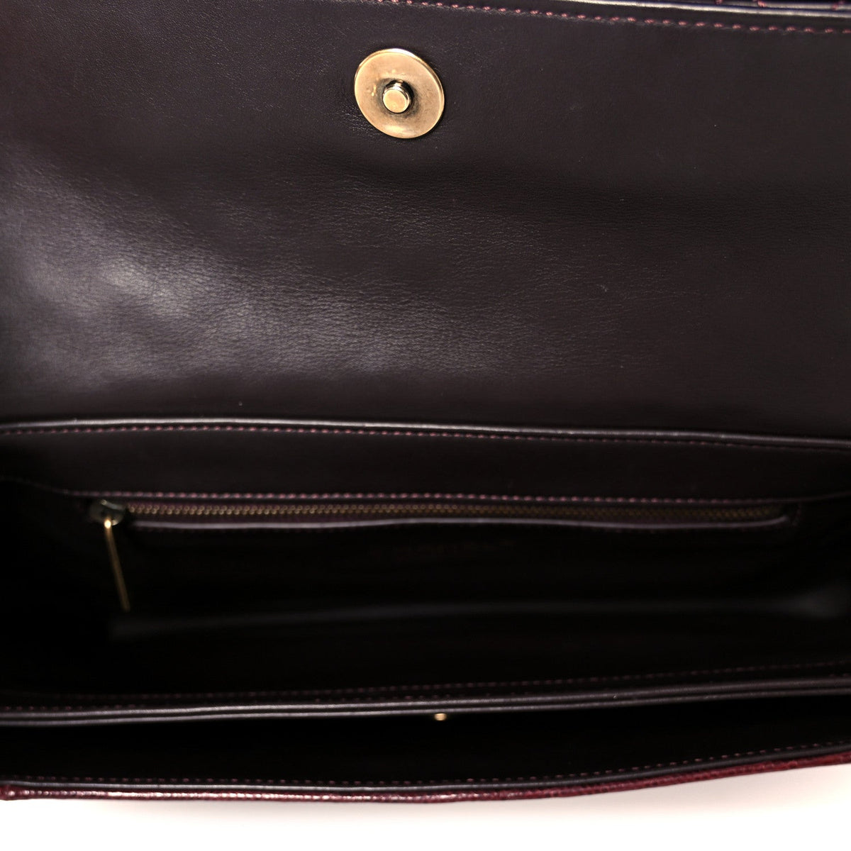 Lizard Lambskin Quilted Large Perfect Edge Flap Burgundy