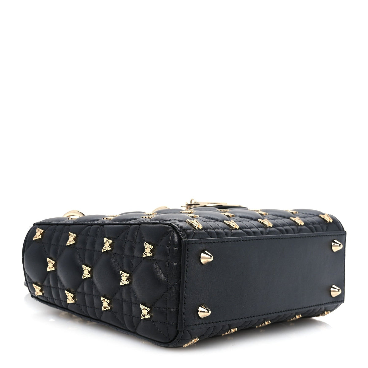 Lambskin Cannage Butterfly Studs Small Lady Dior Black