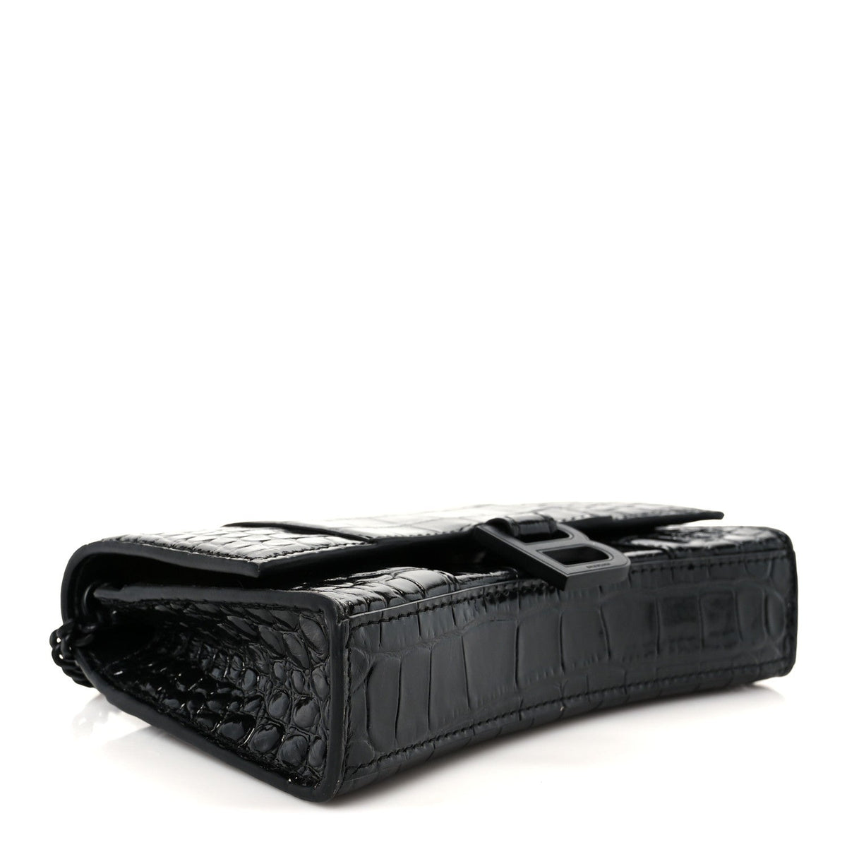 Shiny Calfskin Monochrome Crocodile Embossed Hourglass Chain Bag Black