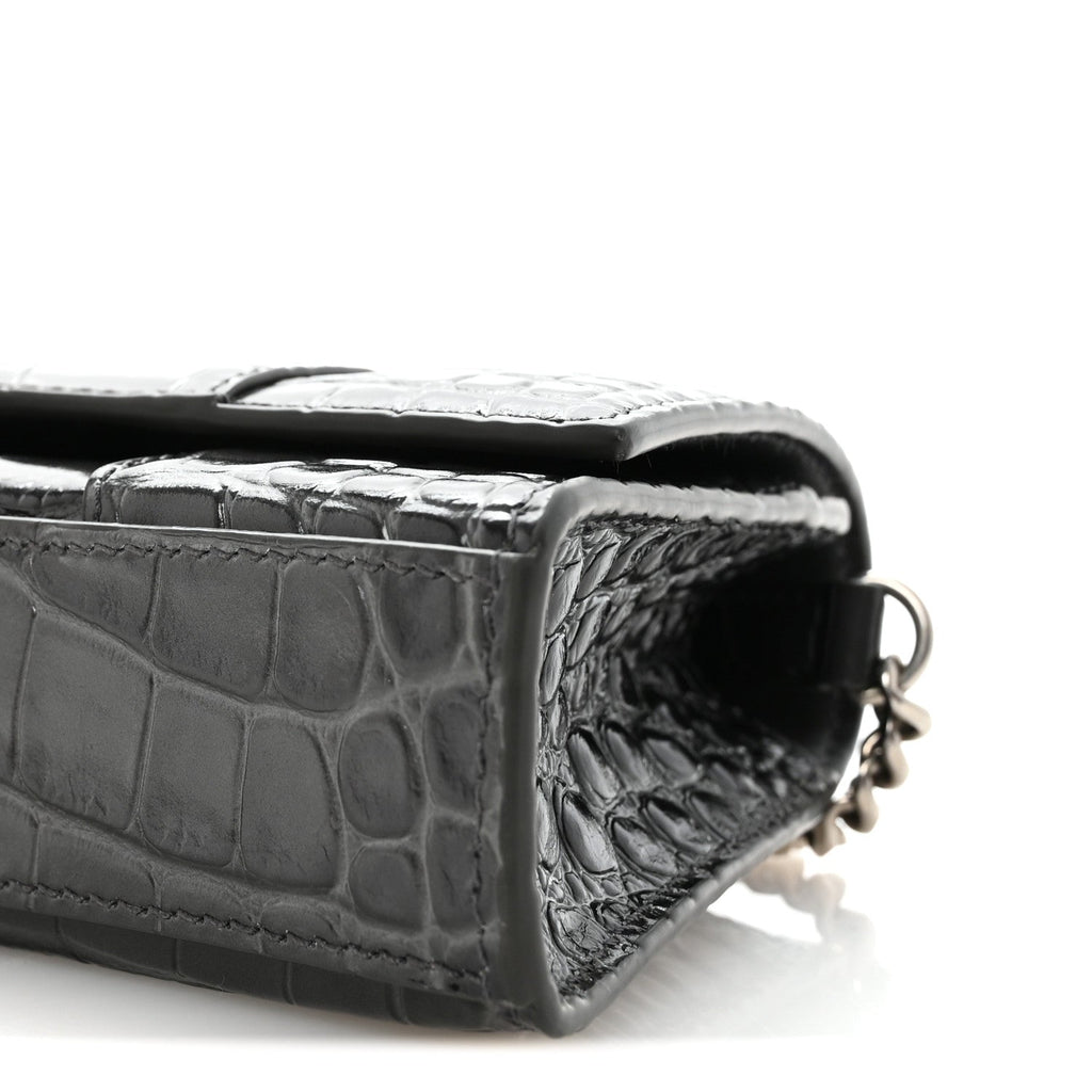 Shiny Calfskin Crocodile Embossed Hourglass Chain Bag Gris