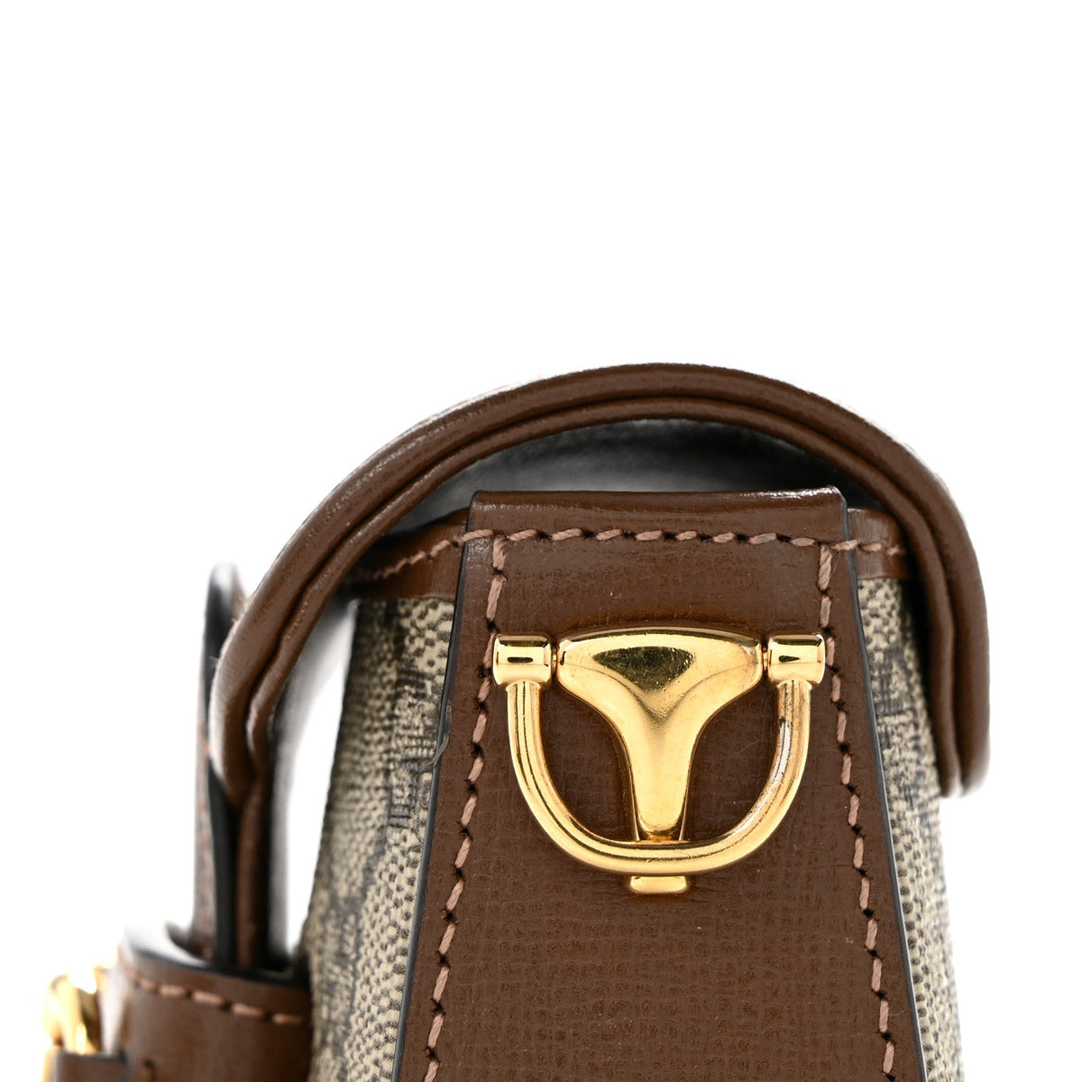 GG Supreme Monogram Azalea Calfskin Web Horsebit 1955 Wallet On Strap Beige Ebony Brown Sugar