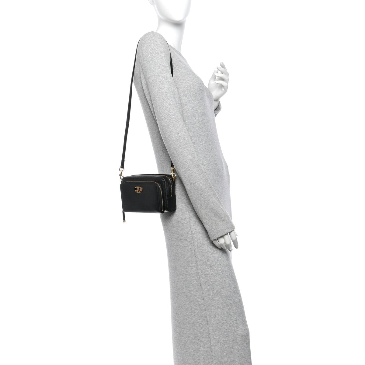 Grained Calfskin Caro Double Pouch Black