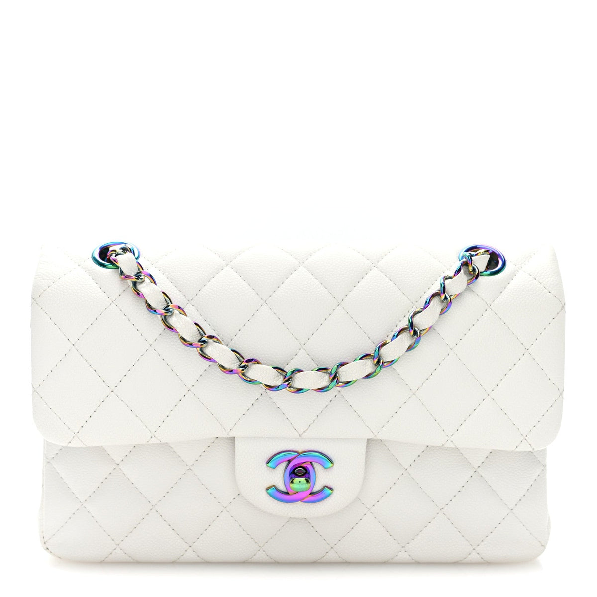 Caviar Quilted Rainbow CC Small Double Flap White