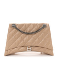 Crushed Calfskin Quilted Large Crush Chain Bag Light Brown