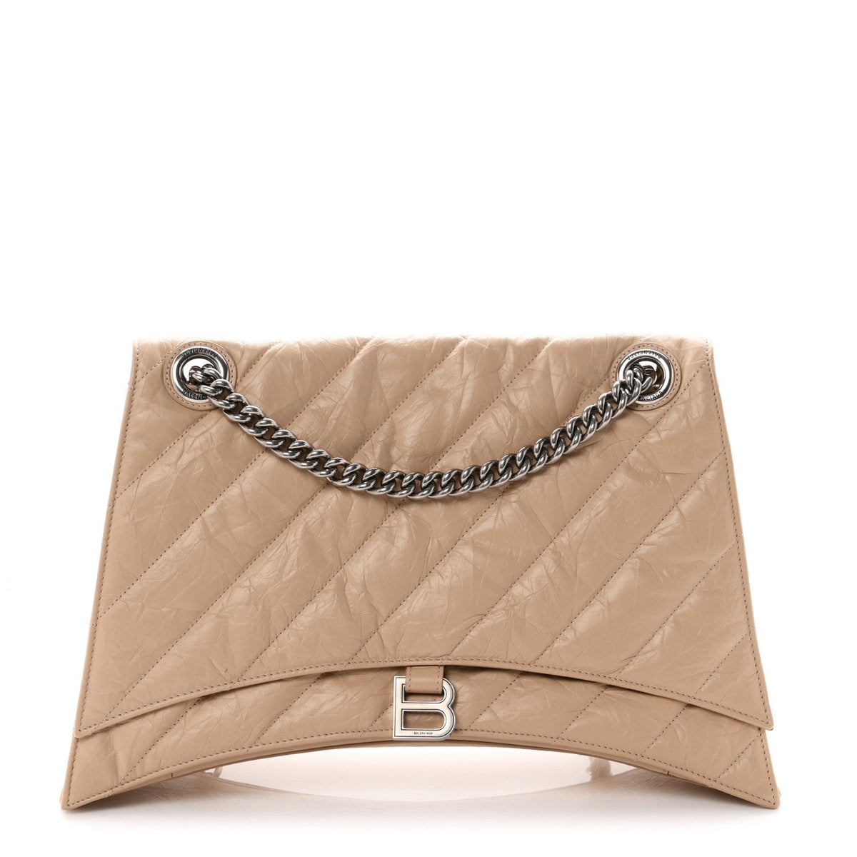 Crushed Calfskin Quilted Large Crush Chain Bag Light Brown