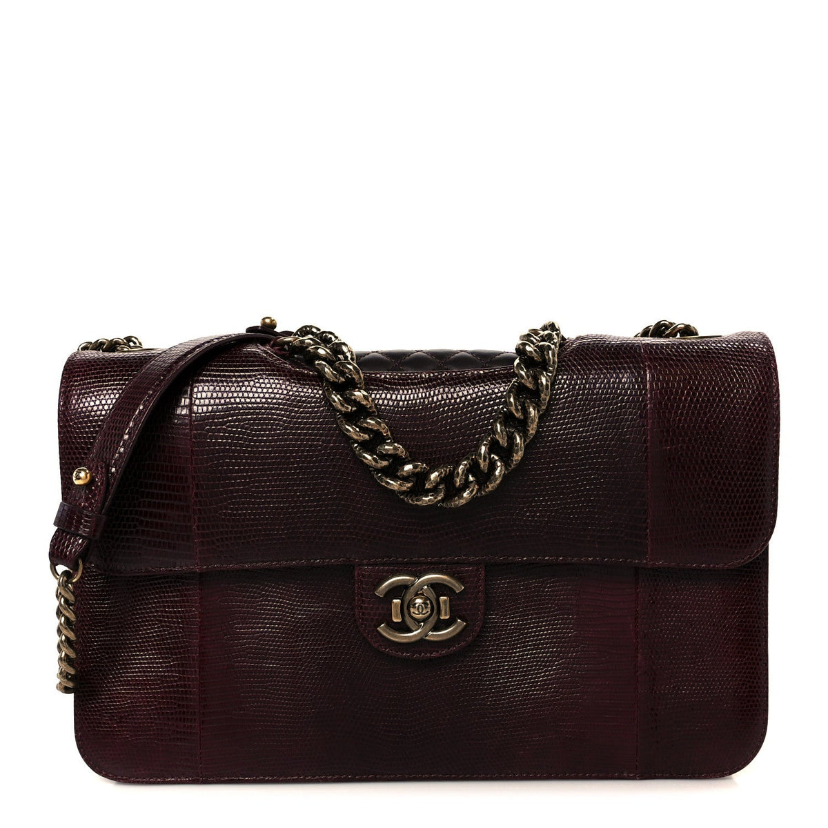 Lizard Lambskin Quilted Large Perfect Edge Flap Burgundy