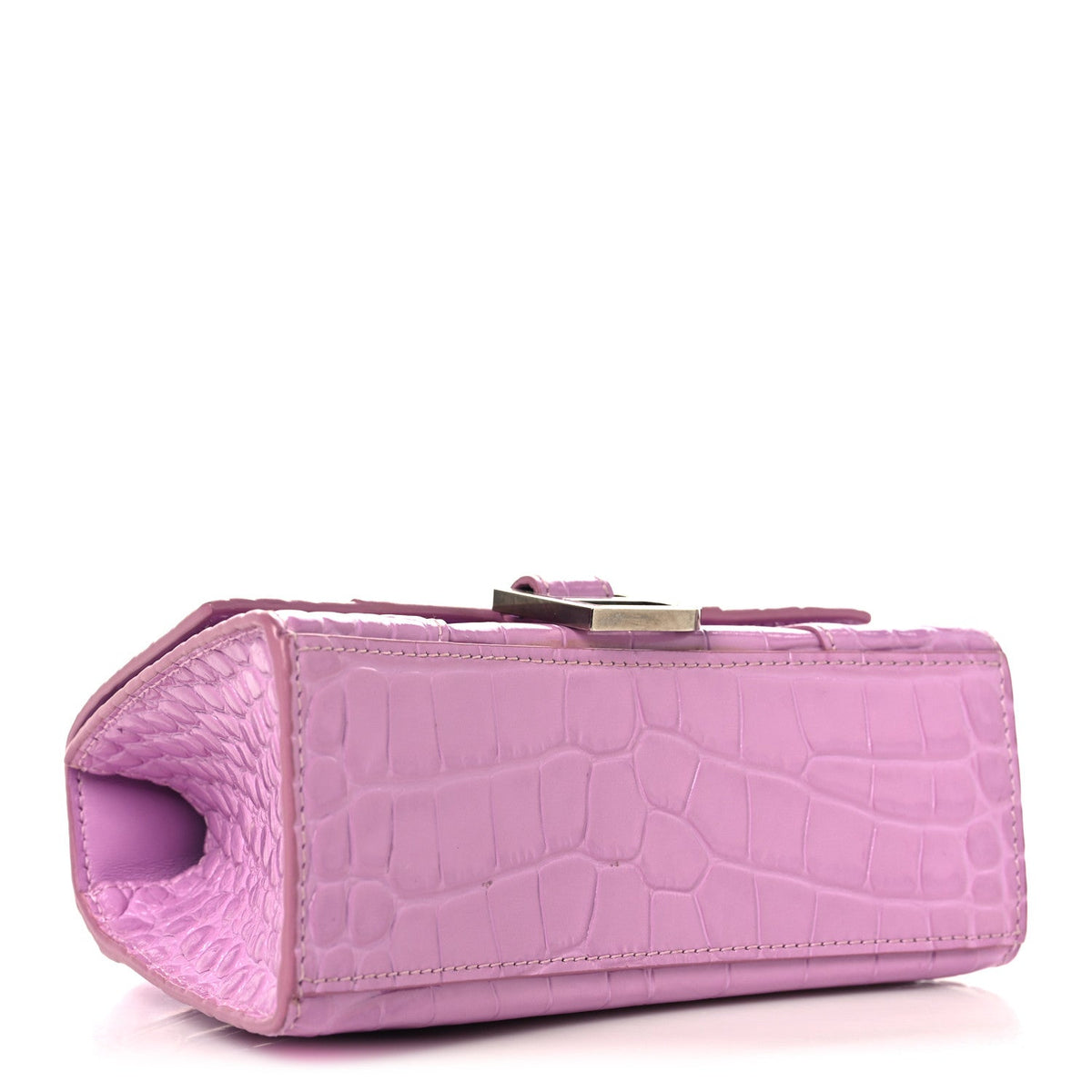 Shiny Calfskin Crocodile Embossed Hourglass Top Handle Bag XS Lilac