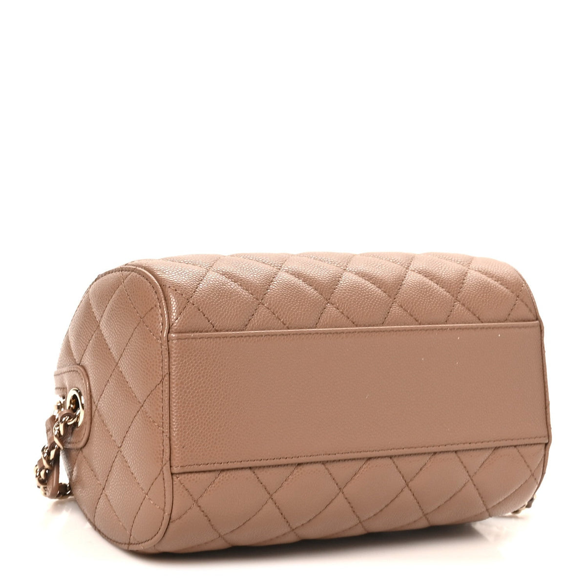 Caviar Quilted Barrel Clutch With Chain Brown