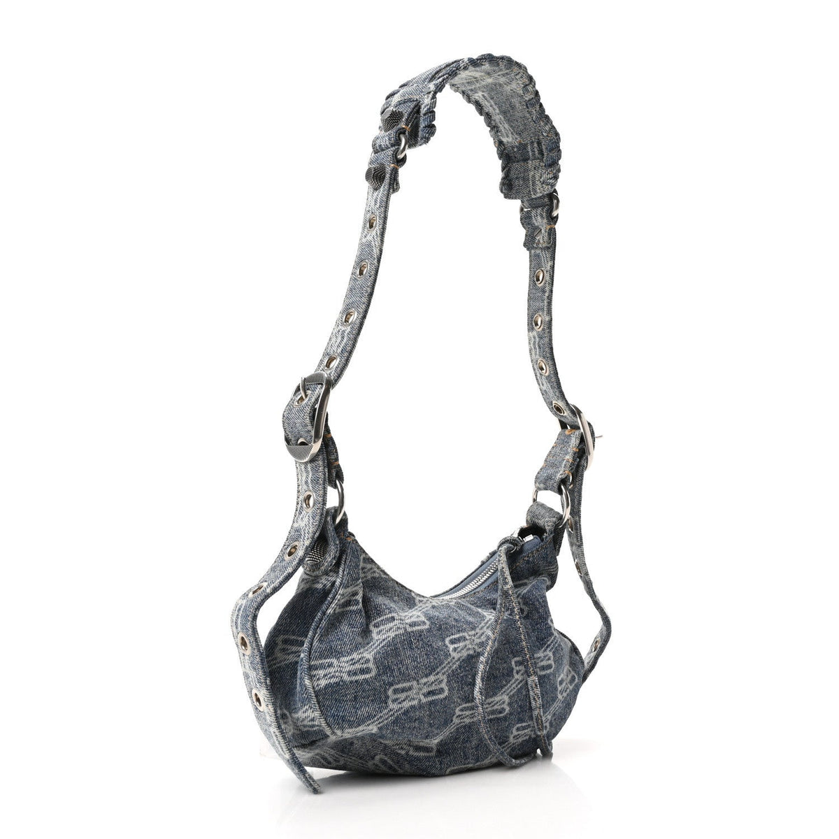 Bleached Denim BB Monogram Le Cagole Shoulder Bag XS Blue