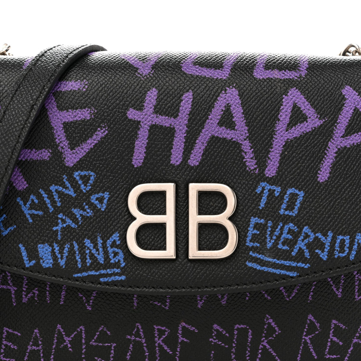 Grained Calfskin Graffiti BB Chain Wallet Black Bleu Violet