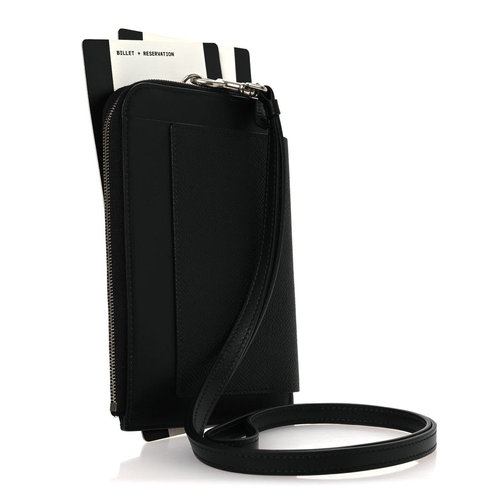 Textured Calfskin Passport Phone Holder Black