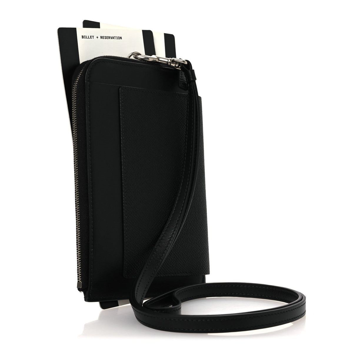 Textured Calfskin Passport Phone Holder Black