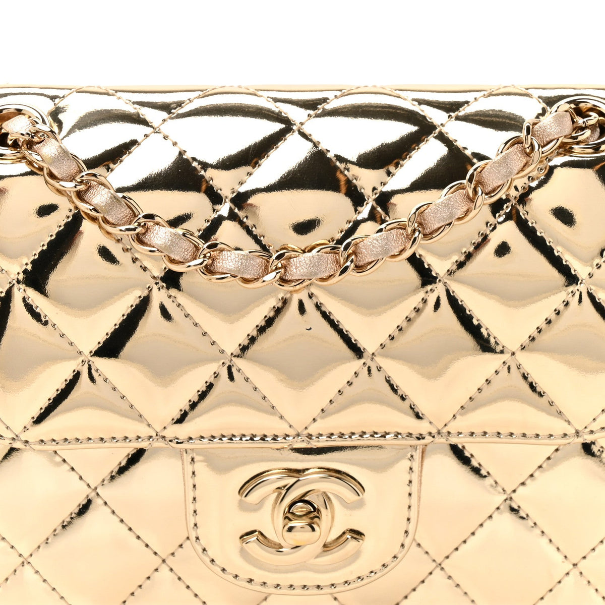 Mirror Calfskin Metallic Calfskin Quilted Hollywood Boulevard Mini Flap With Star Coin Purse Gold