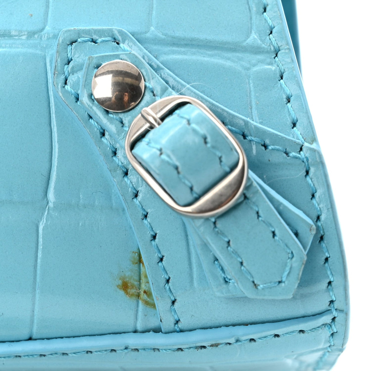 Calfskin Crocodile Embossed Neo Classic Silver Hardware Nano City Crossbody Azur