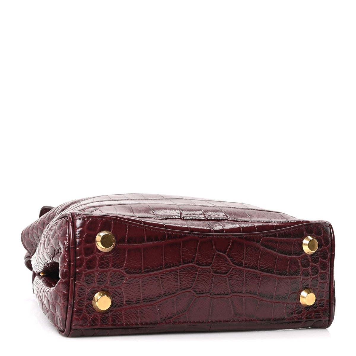 Shiny Calfskin Crocodile Embossed Mini Rodeo Top Handle Handbag Dark Burgundy