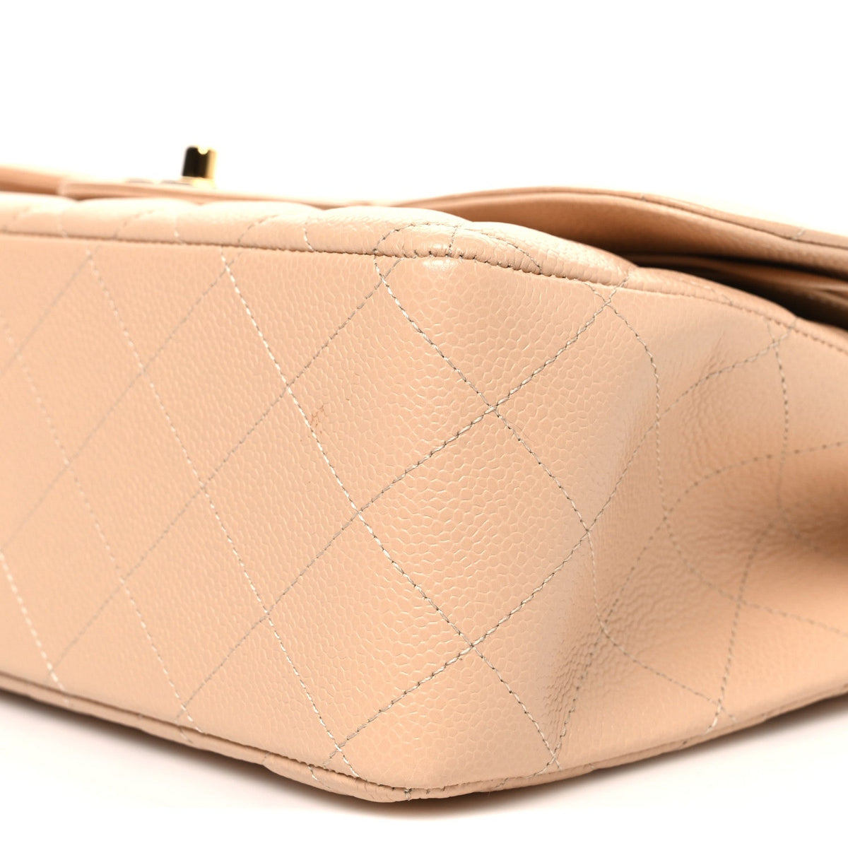 Caviar Quilted Jumbo Double Flap Beige