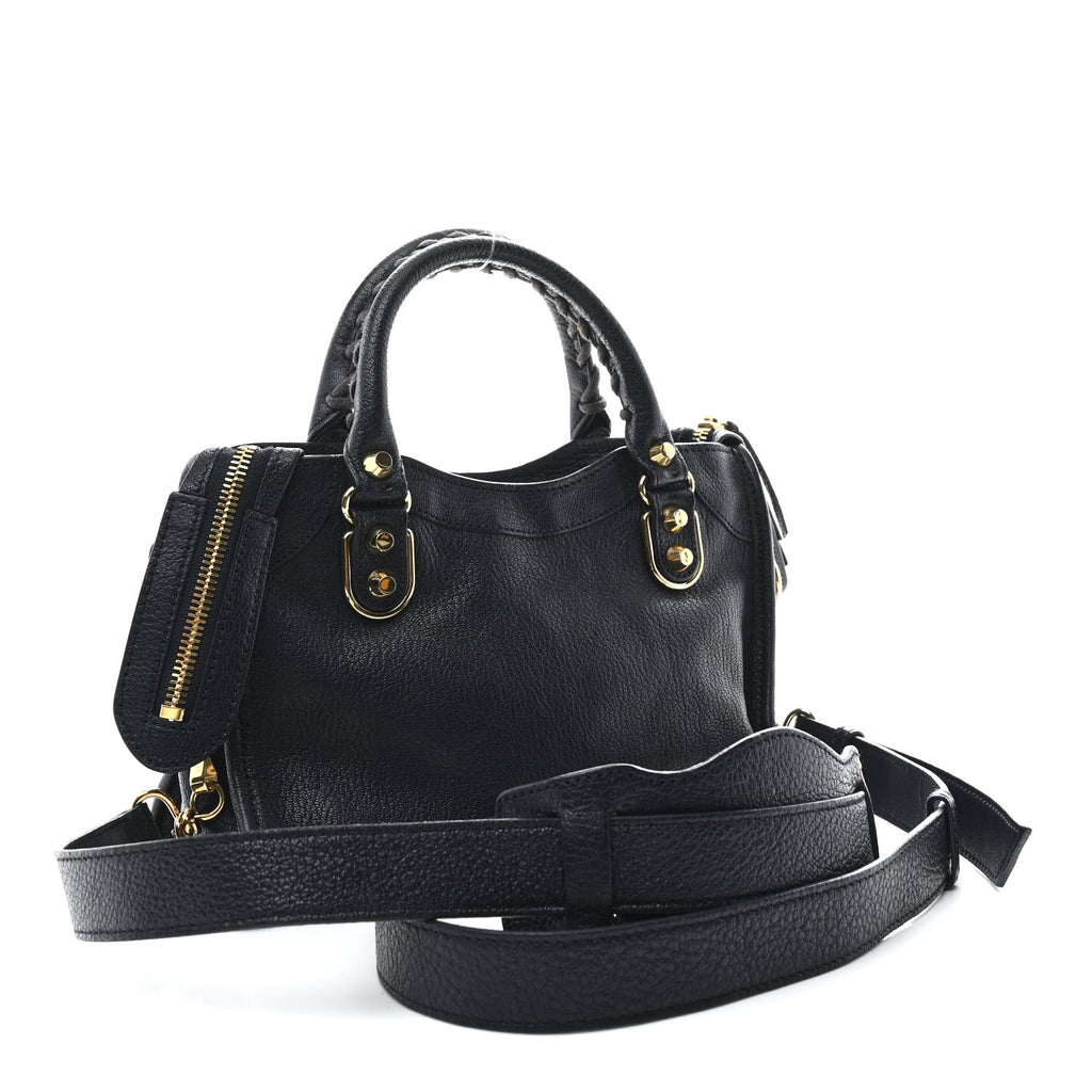 Chevre Gold Metallic Edge Hardware Mini City  Bleu Nuit Dark Sea