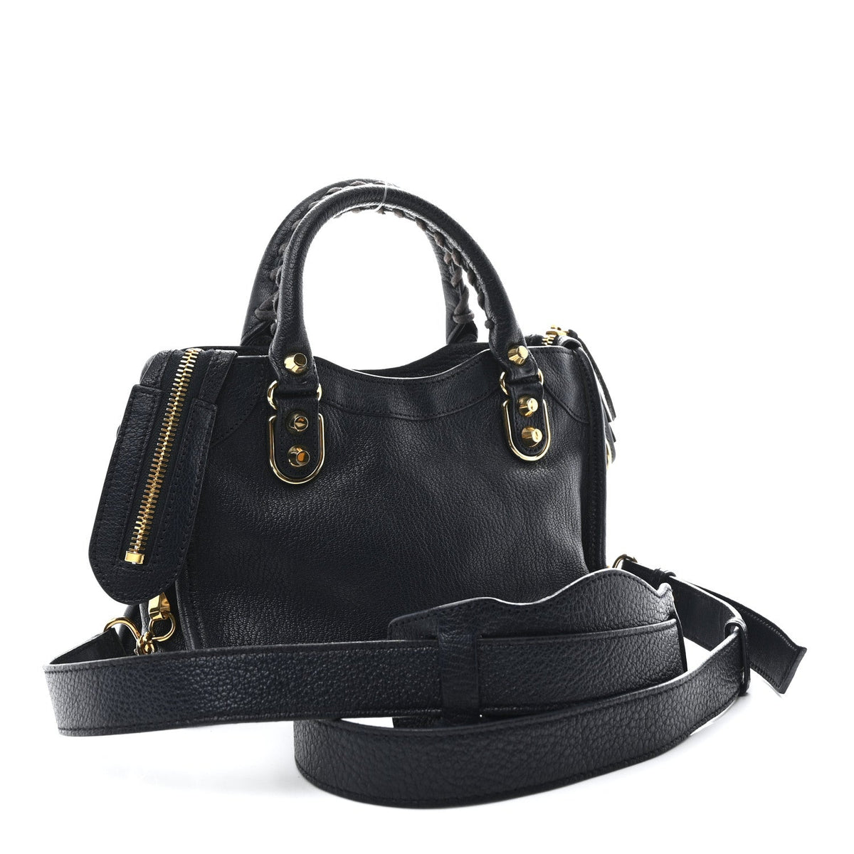 Chevre Gold Metallic Edge Hardware Mini City  Bleu Nuit Dark Sea