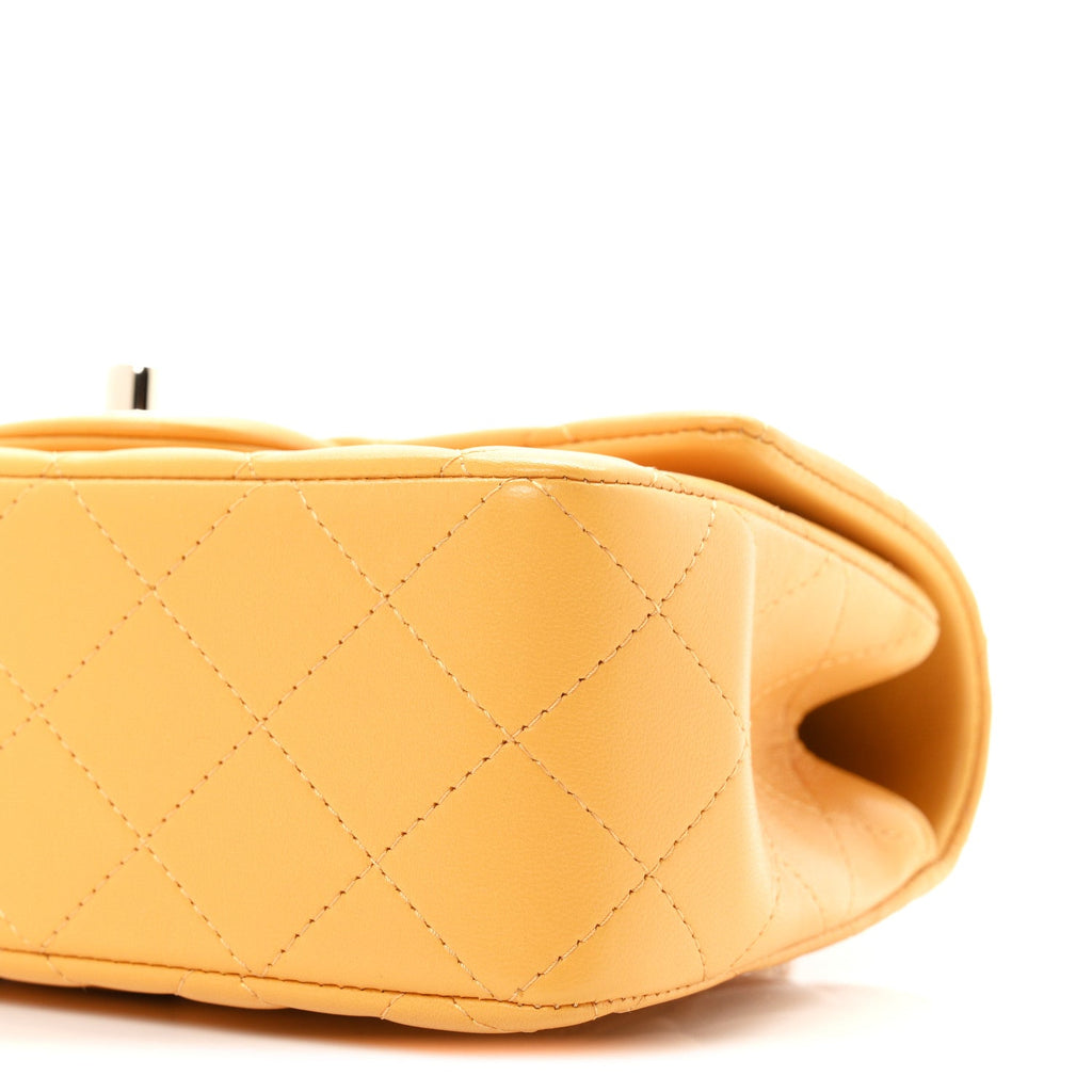 Lambskin Quilted Mini Top Handle Rectangular Flap Yellow