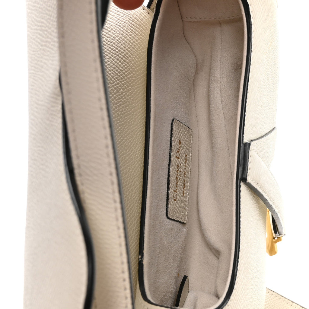 Grained Calfskin Mini Saddle Bag With Strap White