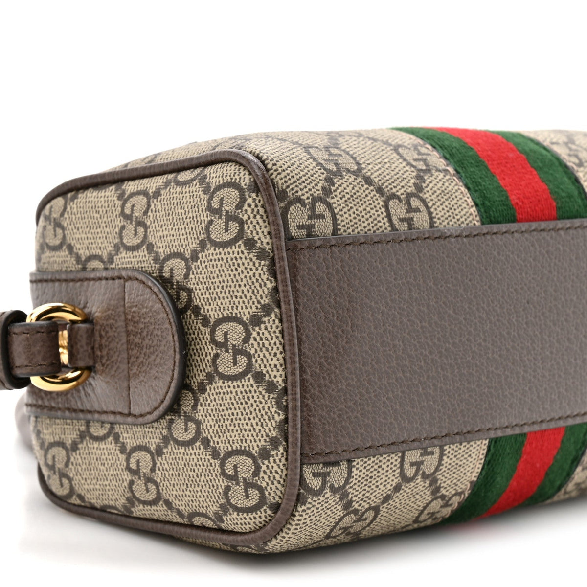 GG Supreme Monogram Textured Dollar Calfskin Web Super Mini Ophidia Top Handle Bowler Bag Beige Ebony New Acero