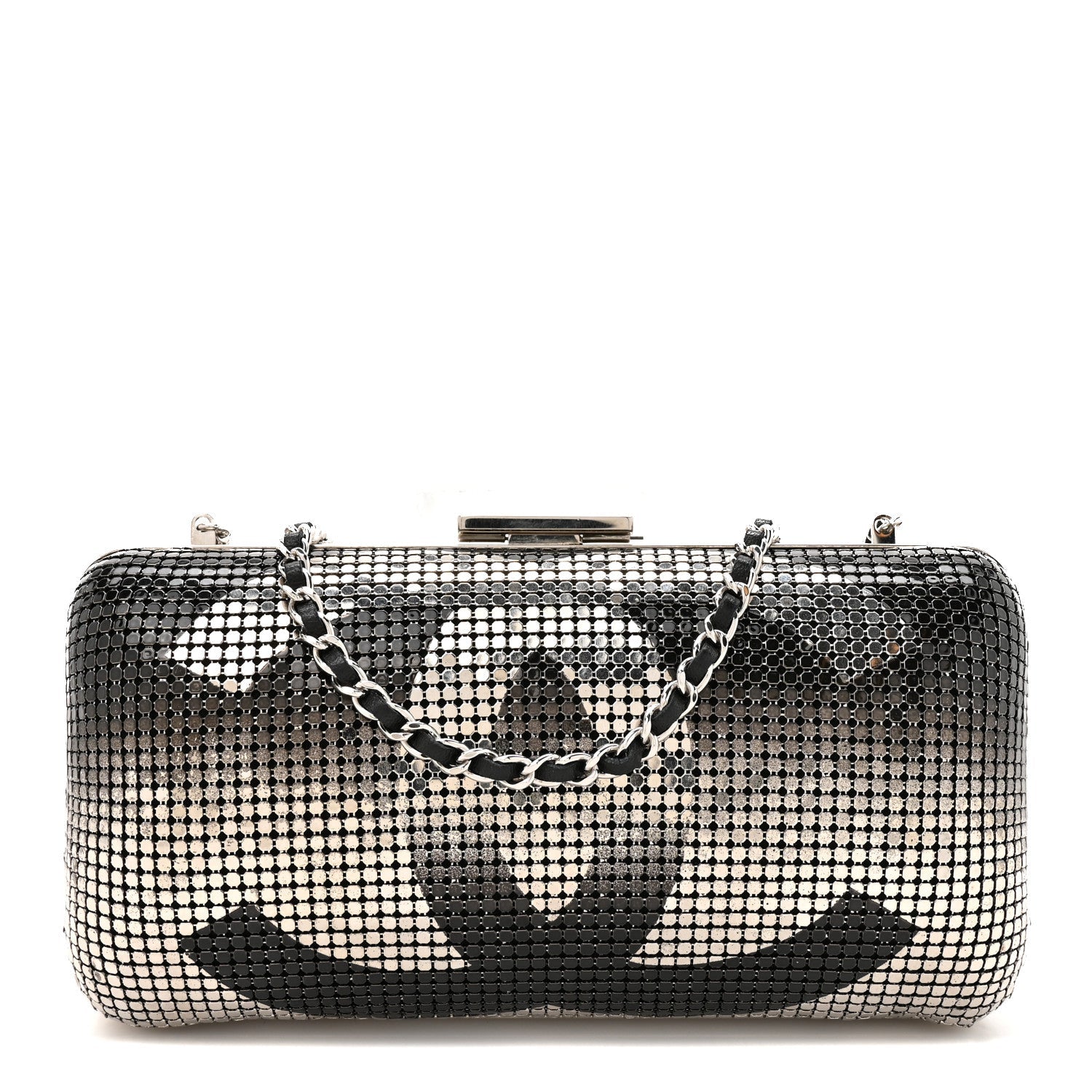 Metallic Lambskin Perforated Hollywood Clutch Silver