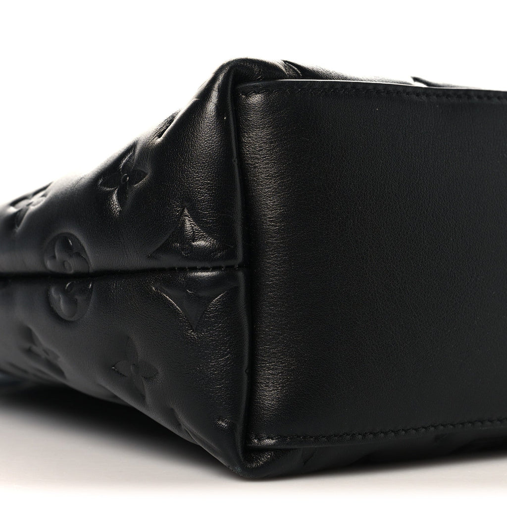 Lambskin Embossed Monogram Coussin Hobo MM Black
