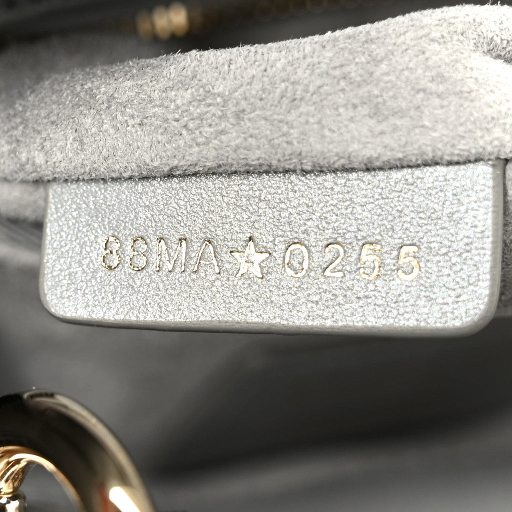 Metallic Lambskin Cannage Mini Lady Dior Grey